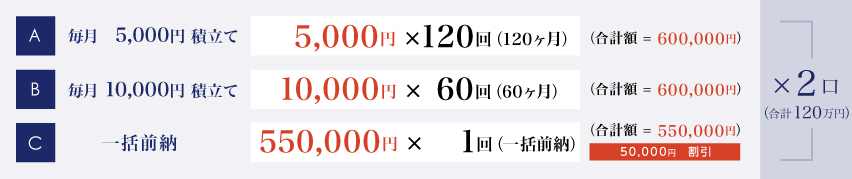 120万円コース（お支払方法を下記よりお選びいただけます。）